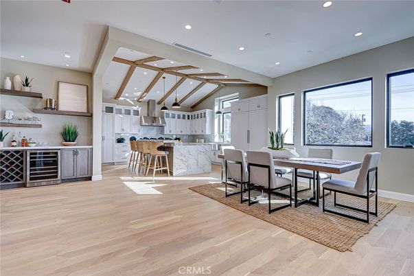 Dining room, Interior, Kitchen, Recessed Lighting, Wood Texture Flooring