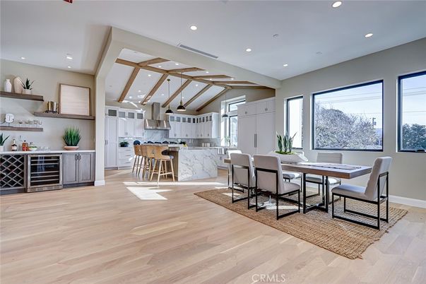 Dining room, Interior, Kitchen, Recessed Lighting, Wood Texture Flooring