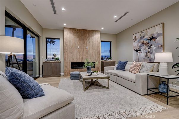 Fireplace, Interior, Living room, Recessed Lighting, Wood Texture Flooring, Wooden Walls