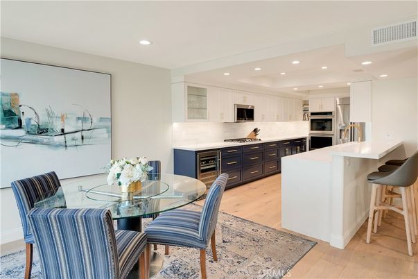 Dining room, Interior, Kitchen, Recessed Lighting, Stainless Steel Appliances, Wood Texture Flooring