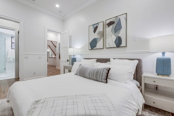 Bedroom, Interior, Recessed Lighting, Wood Texture Flooring