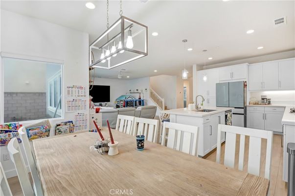 Interior, Kitchen, Pendant Lights, Recessed Lighting, Wood Texture Flooring