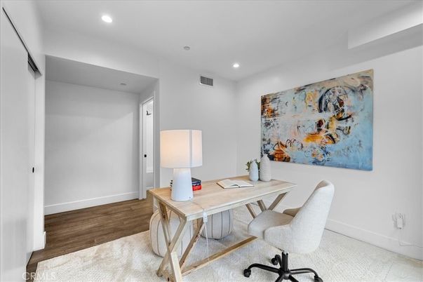 Home Office, Interior, Recessed Lighting, Wood Texture Flooring