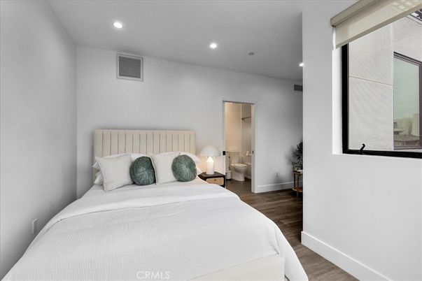 Bedroom, Interior, Recessed Lighting, Wood Texture Flooring