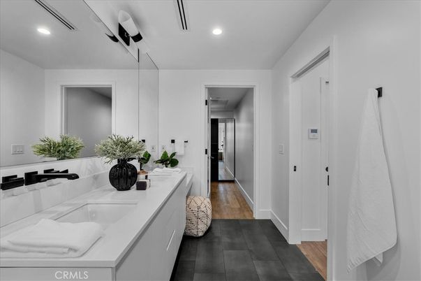 Bathroom, Interior, Recessed Lighting, Wood Texture Flooring