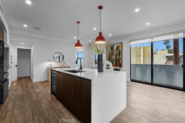 Interior, Kitchen, Pendant Lights, Recessed Lighting, Wood Texture Flooring
