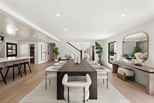 Dining room, Interior, Recessed Lighting, Wood Texture Flooring