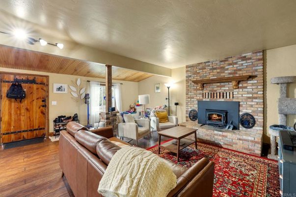 Fireplace, Interior, Living room, Stone Walls, Wooden Beams, Wooden Ceilings, Wood Texture Flooring