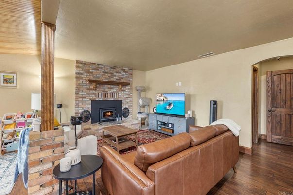 Fireplace, Interior, Living room, Stone Walls, Wood Texture Flooring