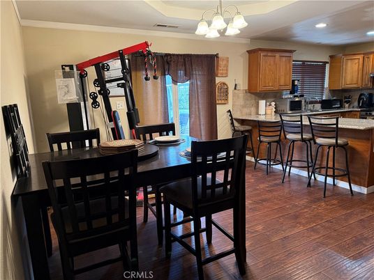 Chandelier, Dining room, Interior, Kitchen, Recessed Lighting, Wood Texture Flooring