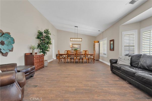 Dining room, Interior, Pendant Lights, Wood Texture Flooring