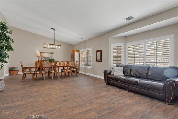 Dining room, Interior, Pendant Lights, Wood Texture Flooring