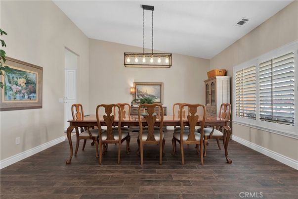 Dining room, Interior, Pendant Lights, Wood Texture Flooring
