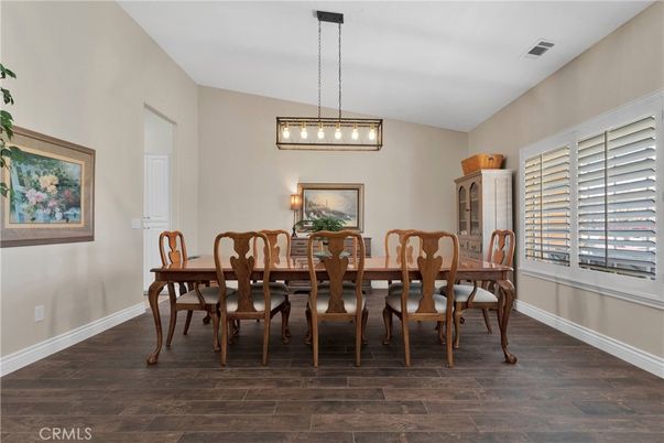 Dining room, Interior, Pendant Lights, Wood Texture Flooring