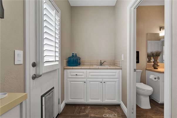 Bathroom, Interior, Tile Countertops, Wood Texture Flooring