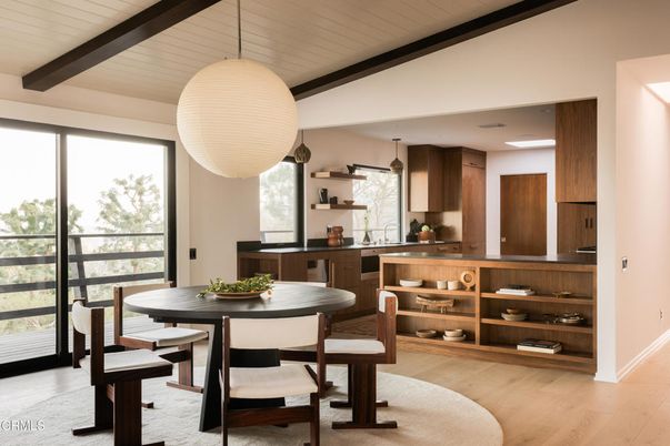 Dining room, Interior, Kitchen, Pendant Lights, Wood Texture Flooring