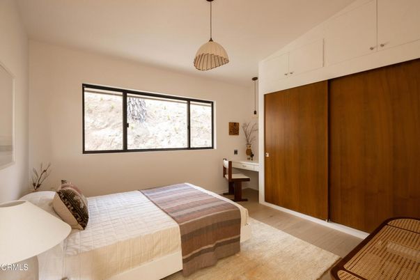 Bedroom, Interior, Pendant Lights, Wood Texture Flooring