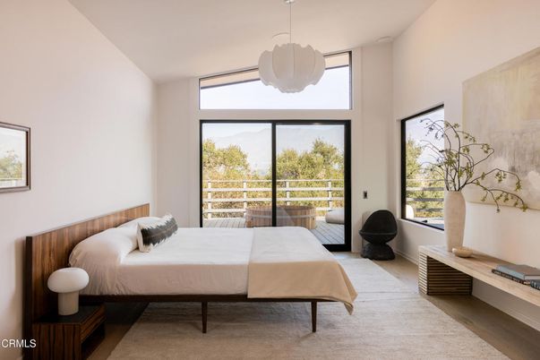 Bedroom, Interior, Pendant Lights, Wood Texture Flooring