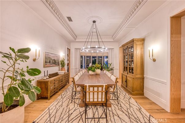 Dining room, Interior, Pendant Lights, Wood Texture Flooring