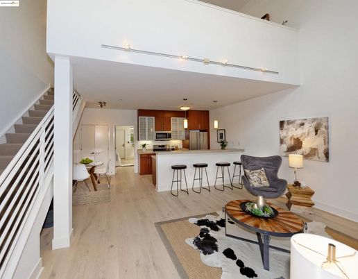 Dining room, Interior, Kitchen, Living room, Pendant Lights, Stainless Steel Appliances, Wood Texture Flooring