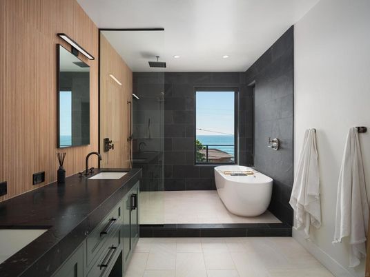 Bathroom, Dual Sink Vanities, Free Standing Baths, Glass Shower, Interior, Recessed Lighting, Water