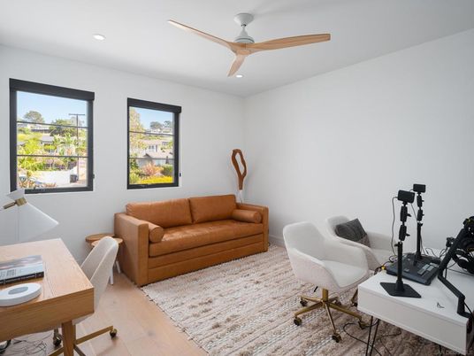 Fitness Equipment, Home Office, Interior, Recessed Lighting, Wood Texture Flooring