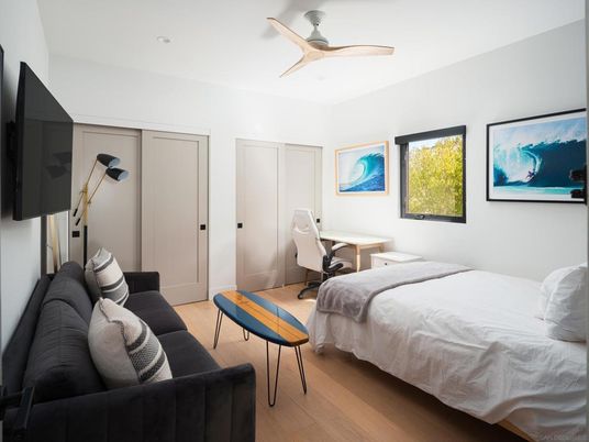 Bedroom, Home Office, Interior, Recessed Lighting, Wood Texture Flooring