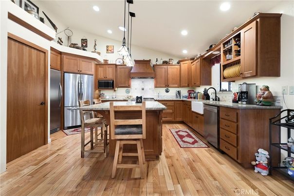 Interior, Kitchen, Pendant Lights, Recessed Lighting, Wood Texture Flooring