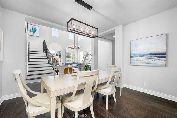 Dining room, Interior, Pendant Lights, Wood Texture Flooring