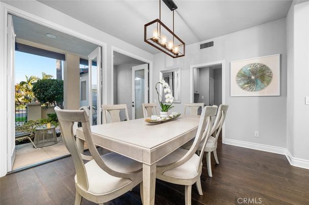 Dining room, Interior, Pendant Lights, Wood Texture Flooring