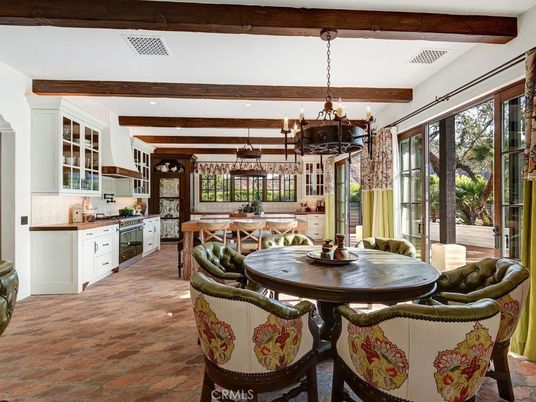 Chandelier, Dining room, Interior, Kitchen, Pendant Lights, Recessed Lighting, Wooden Beams