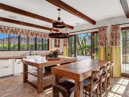 Dining room, Interior, Pendant Lights, Recessed Lighting, Wooden Beams