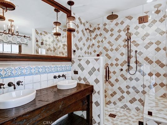 Bathroom, Glass Shower, Interior, Pendant Lights