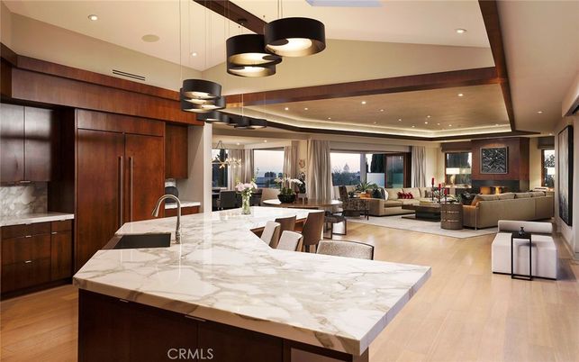 Dining room, Interior, Kitchen, Living room, Pendant Lights, Recessed Lighting, Wood Texture Flooring