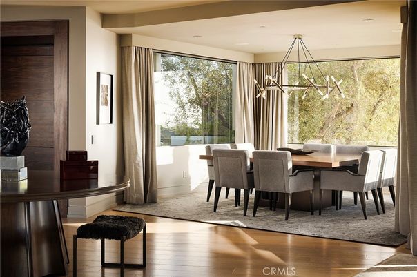 Dining room, Interior, Pendant Lights, Recessed Lighting, Wood Texture Flooring
