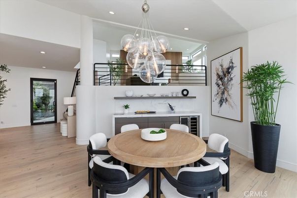 Dining room, Interior, Pendant Lights, Recessed Lighting, Wood Texture Flooring
