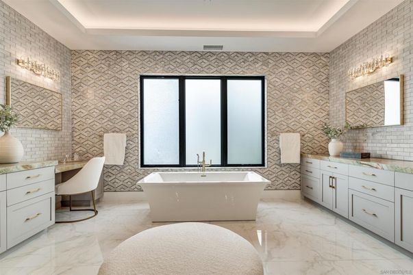 Bathroom, Dual Sink Vanities, Free Standing Baths, Interior, Marble
