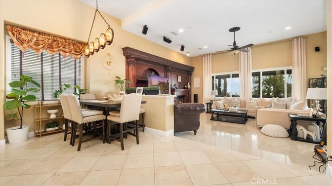 Chandelier, Dining room, Fireplace, Interior, Living room, Pendant Lights, Recessed Lighting