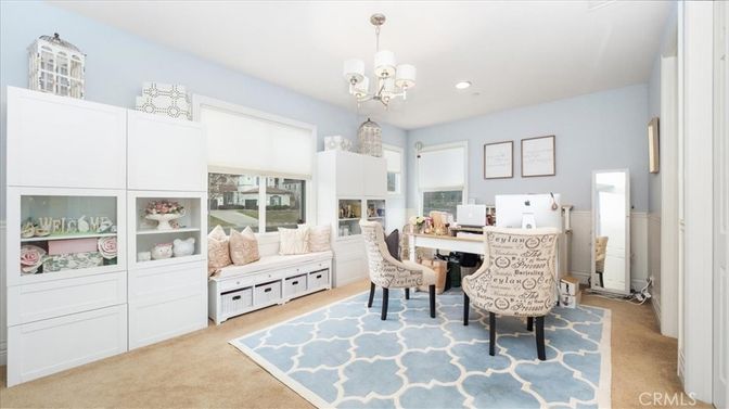 Chandelier, Home Office, Interior, Recessed Lighting
