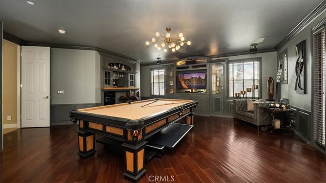 Billiard Table, Game Room, Interior, Recessed Lighting, Wood Texture Flooring