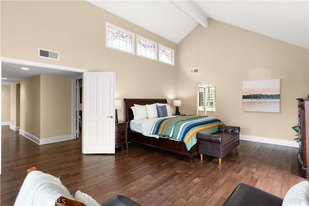 Bedroom, Interior, Recessed Lighting, Wood Texture Flooring
