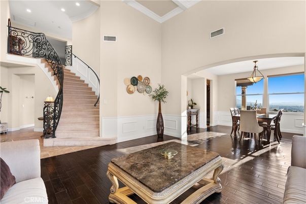 Dining room, Interior, Pendant Lights, Recessed Lighting, Wood Texture Flooring