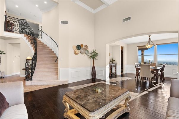 Dining room, Interior, Pendant Lights, Recessed Lighting, Wood Texture Flooring