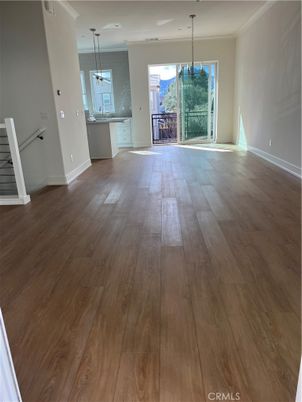 Empty room, Interior, Pendant Lights, Wood Texture Flooring