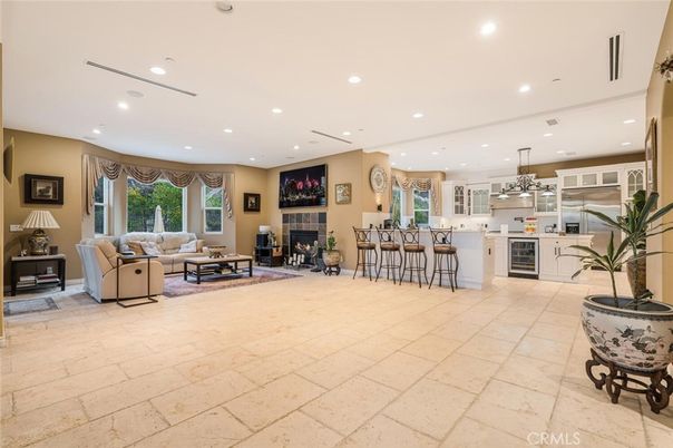 Fireplace, Interior, Kitchen, Living room, Pendant Lights, Recessed Lighting