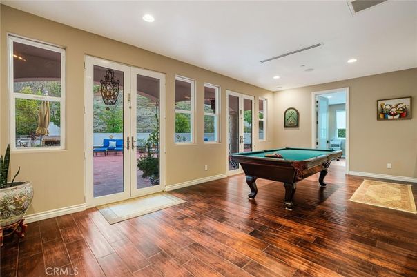 Billiard Table, Game Room, Interior, Recessed Lighting, Wood Texture Flooring