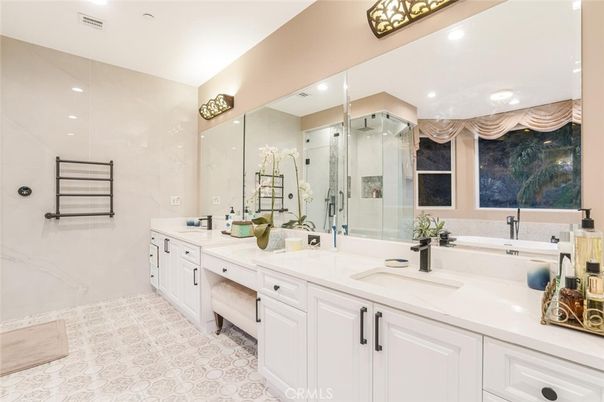 Bathroom, Dual Sink Vanities, Glass Shower, Interior, Recessed Lighting