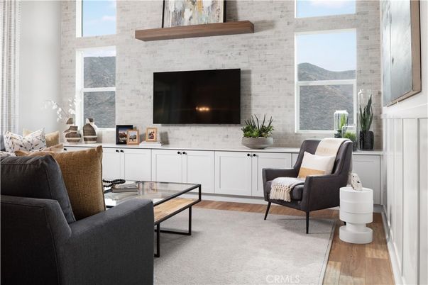 Fireplace, Interior, Living room, Stone Walls, Wood Texture Flooring