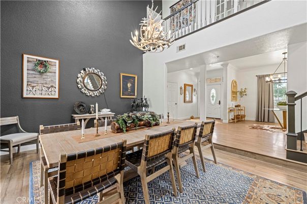 Chandelier, Dining room, Interior, Pendant Lights, Wood Texture Flooring