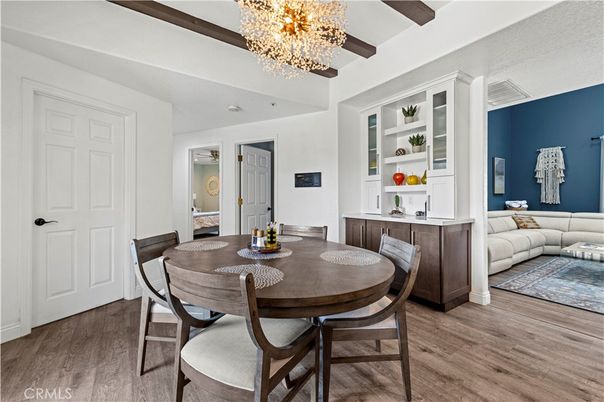 Chandelier, Dining room, Interior, Living room, Wooden Beams, Wood Texture Flooring